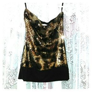 Gold sequined strapless top